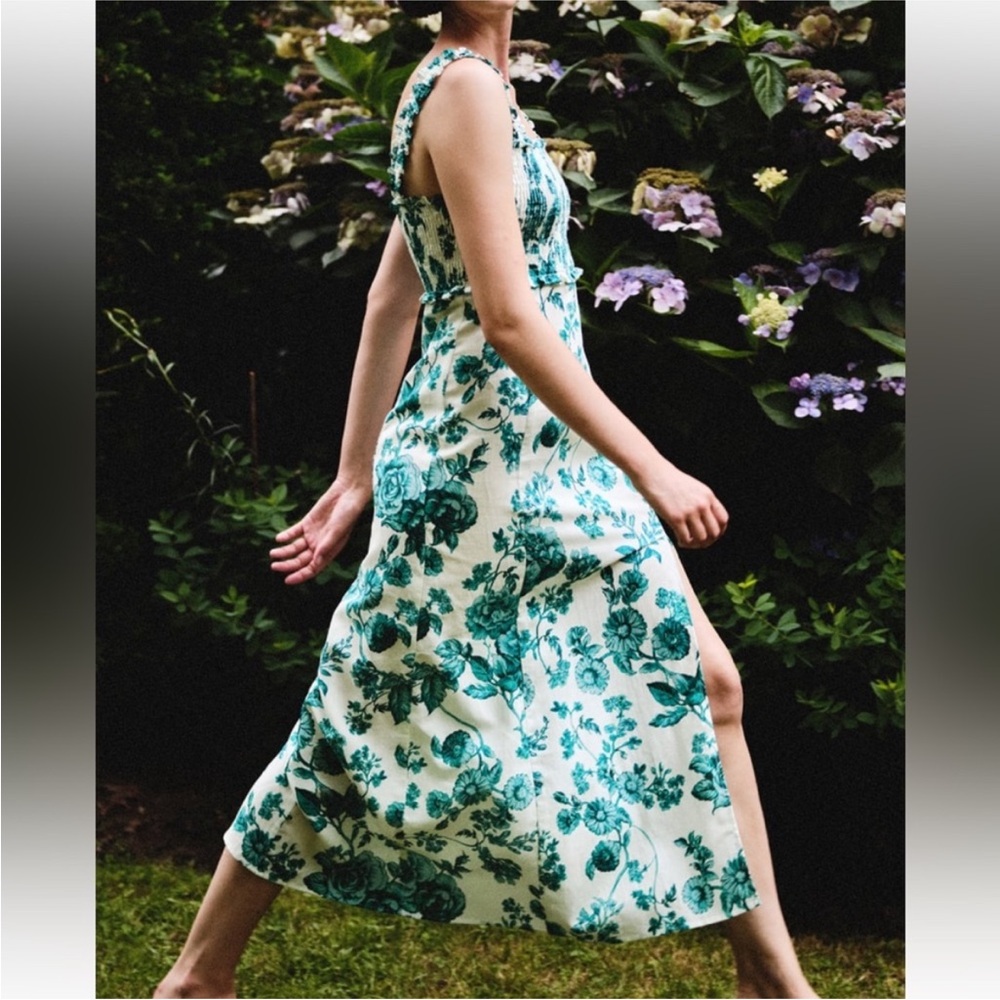 Zara limited edition linen blend floral midi dress